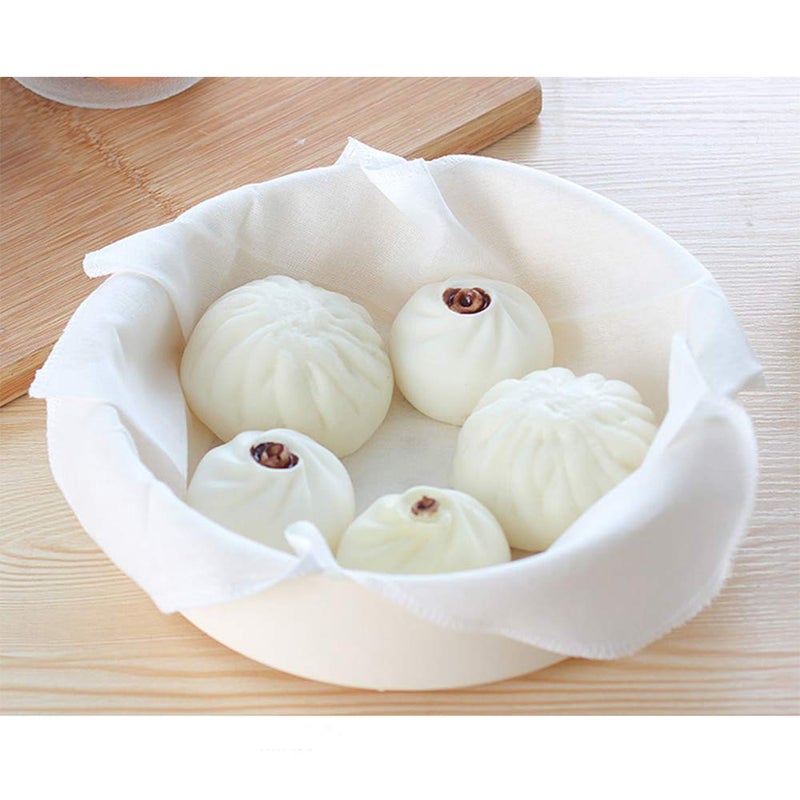 EORTA 5 Pieces Cotton Steamer Liners 32 CM Breathable Steamer Mesh Mat Square Non Stick Pad Air Fryer Liner Steaming Dumplings/Bread/Buns/Rice Supply, Food Filter Cloth, 12.5 Inch, White - Image 5